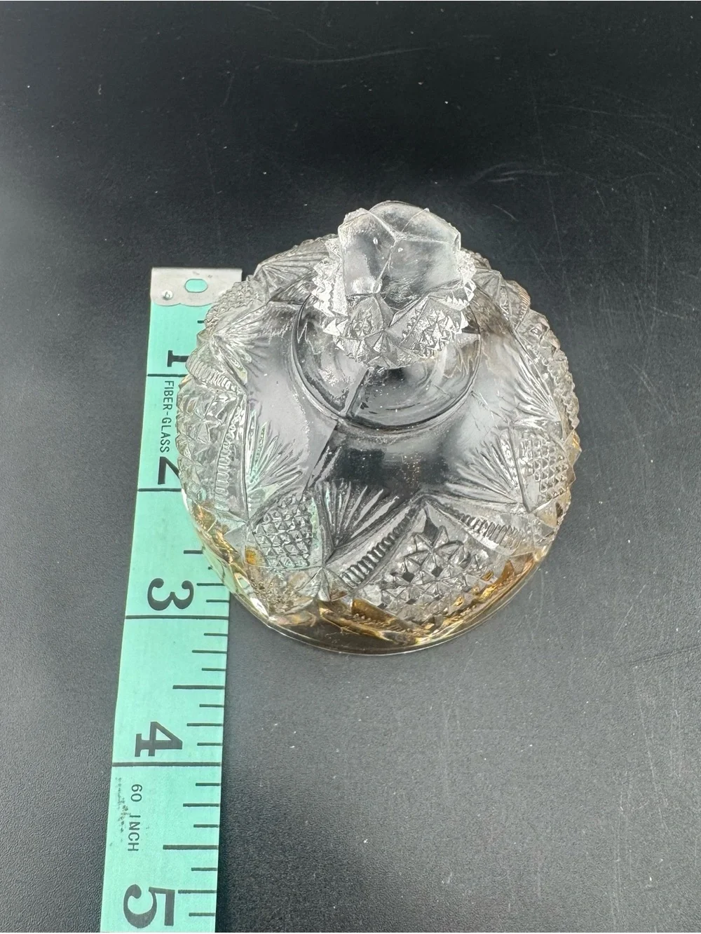 Antique EAPG Butter Dome with Star Motif - Clear and Gold Trim